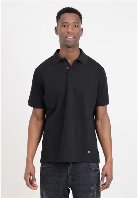 Black men's polo shirt with silver metal application on the bottom JUST CAVALLI | 76OAGG16CJ316899